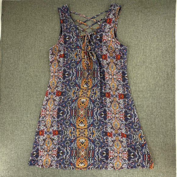Speechless Shift Casual Dress Lightweight Crisscross‎ Lace Paisley Print Large - Picture 1 of 15